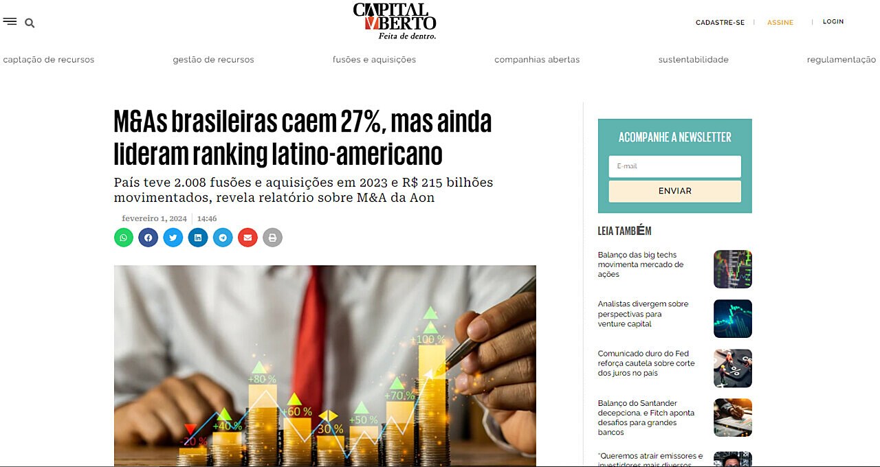 M&As brasileiras caem 27%, mas ainda lideram ranking latino-americano